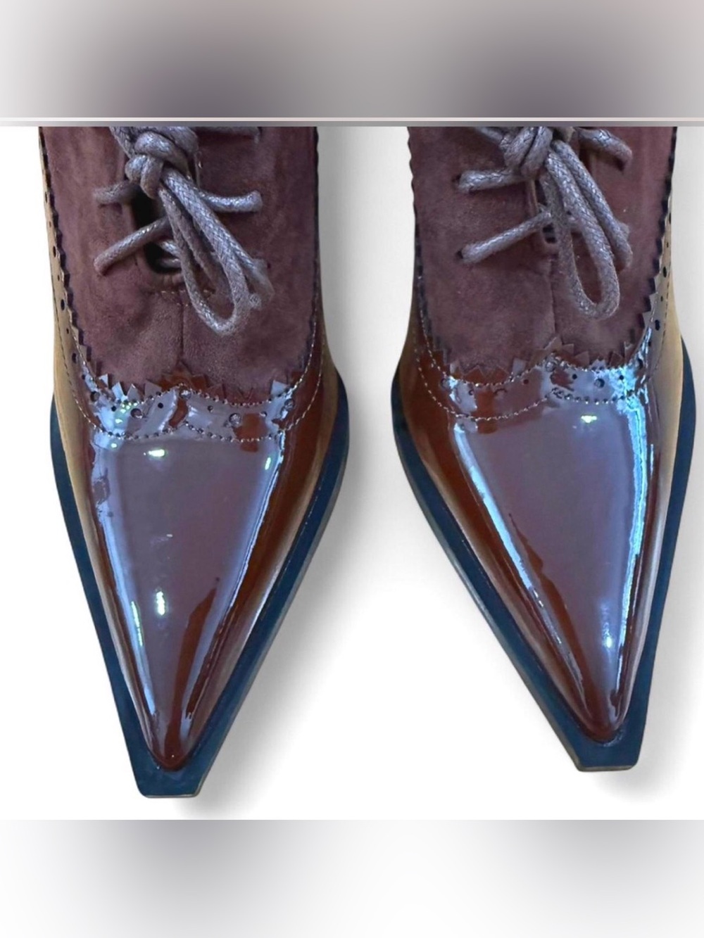 NIB EURO |SZ 41 US 9| Vintage Brown Leather Chunky Oxford Pointed Toe Heel Shoes - Picture 4 of 6